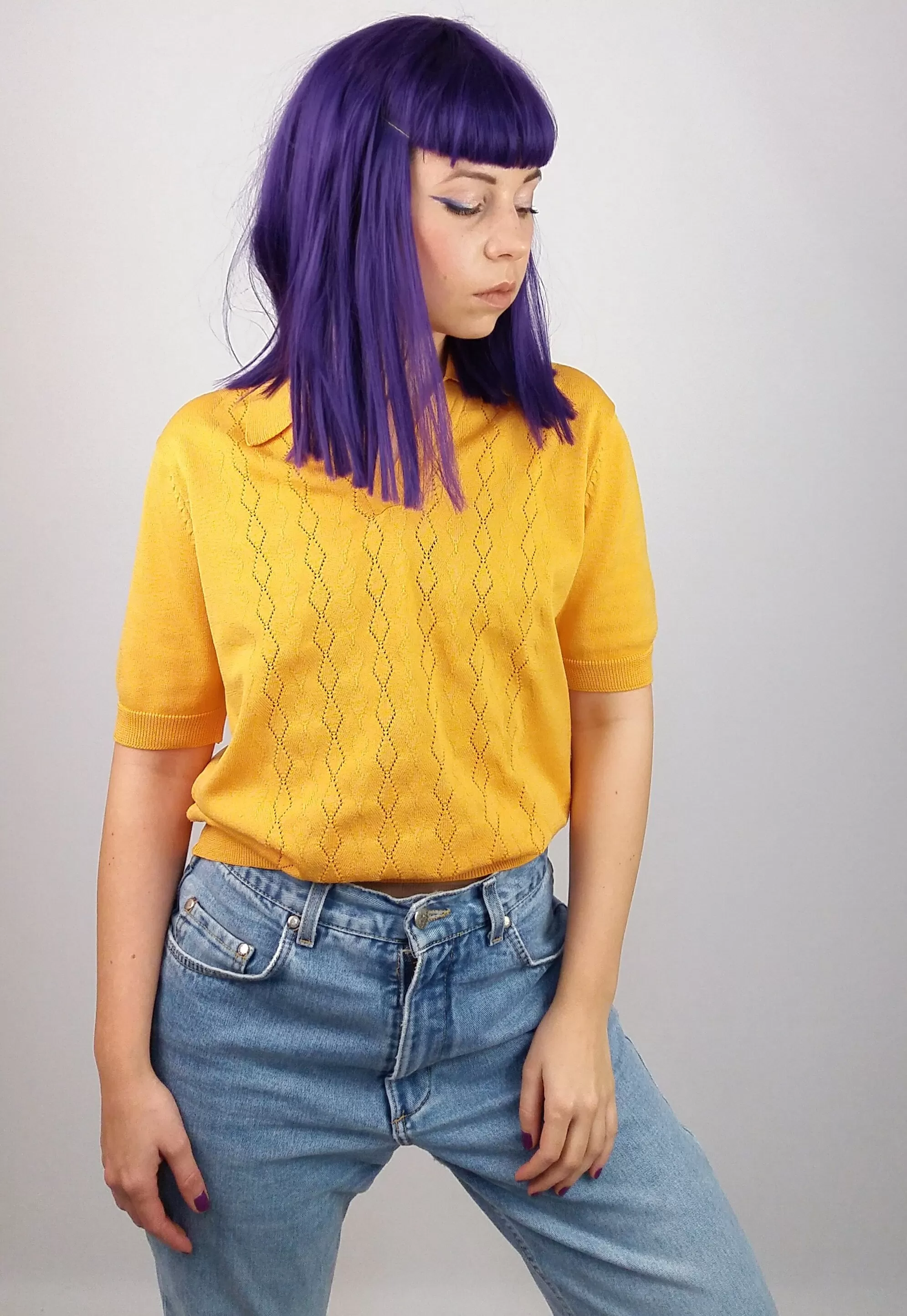 80's Soft Knit Top Marigold Yellow - size M-L