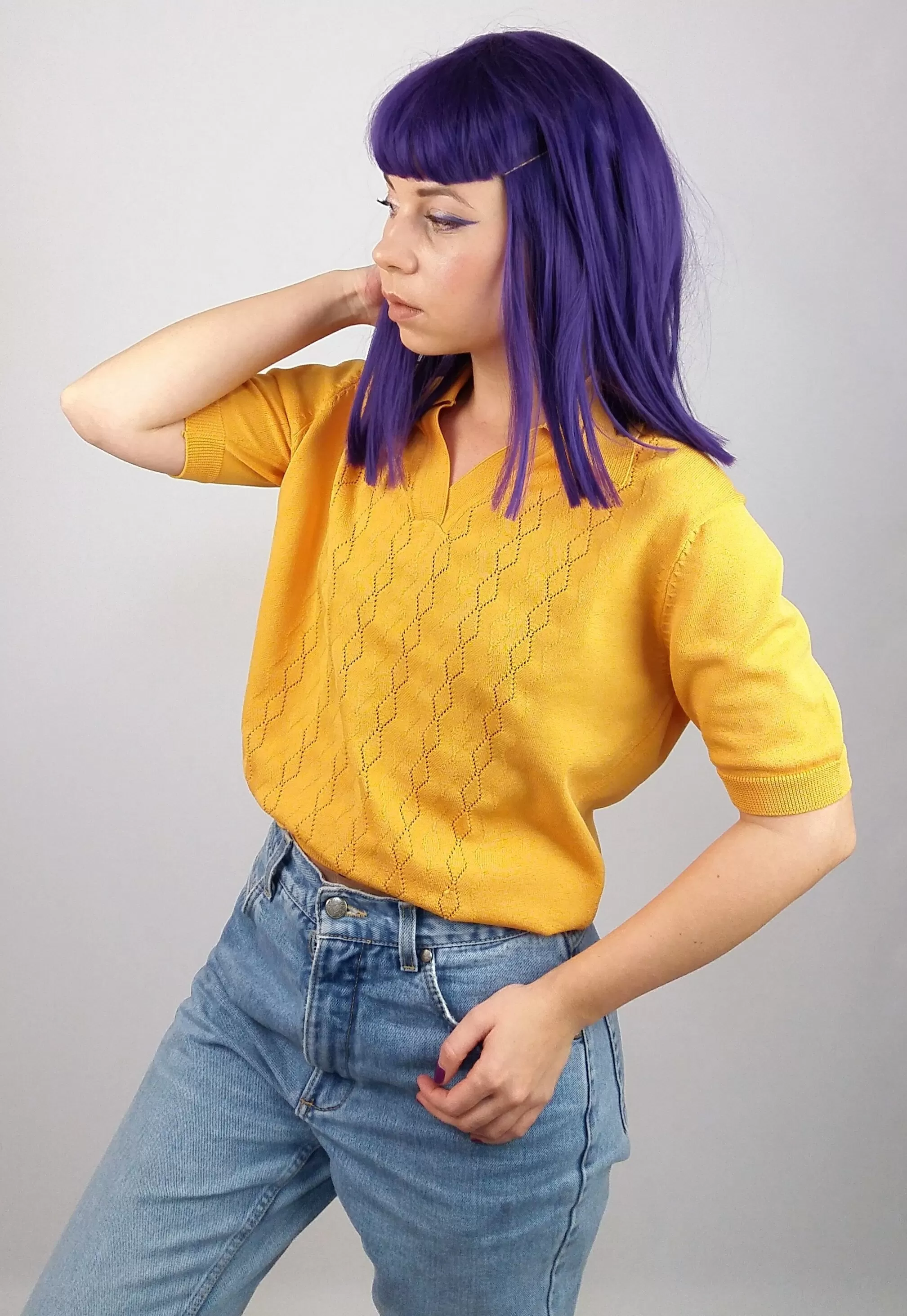 80's Soft Knit Top Marigold Yellow - size M-L