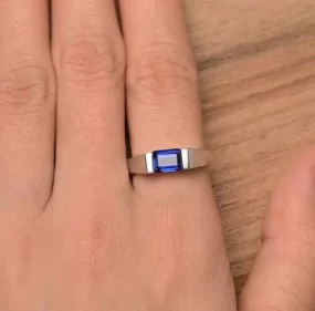 Blue sapphire proposal east west ring, September Birthstone, Minimalist, For her, Solitaire Ring