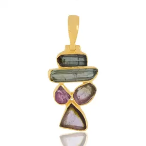 Genuine Tourmaline Gemstone Gold plating Sterling Silver Pendant.