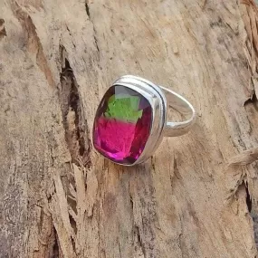 Green Pink Tourmaline Quartz Gemstone Solid 925 Sterling silver Ring , 22K Yellow Gold Filled, 22K Rose Gold Filled Ring