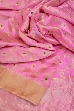 Pink Color Chanderi Banarasi Saree with Meenakari Butta and Jaal Zari Weaving