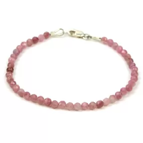 Pink Sapphire 3mm Faceted Round Bracelet with Sterling Silver Lobster Claw Clasp