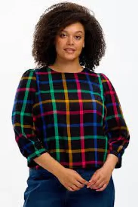 Sugarhill - Blaise Top - Black Rainbow Check