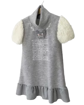 TAGO A-Line Dress with Knit Sleeves in Grey