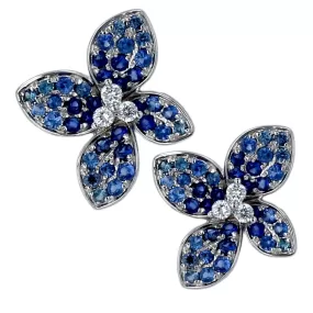 White gold 14k clover earrings sapphire and diamonds